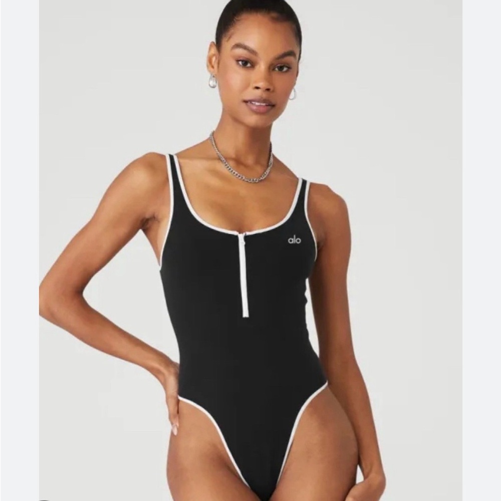 ALO Yoga Supernova Black and White Zip Bodysuit
